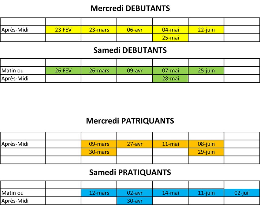 Calendrier Stages 2022